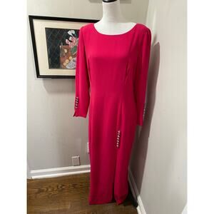 En Francais by Huey Waltzer Full-Length Gown Size 14 Bright Pink Long Sleeve